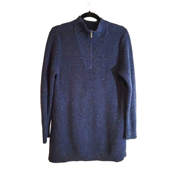 Lands' End Women's Blue Quarter Zip Mock Neck Sweater Sz M - Picture 1 of 9